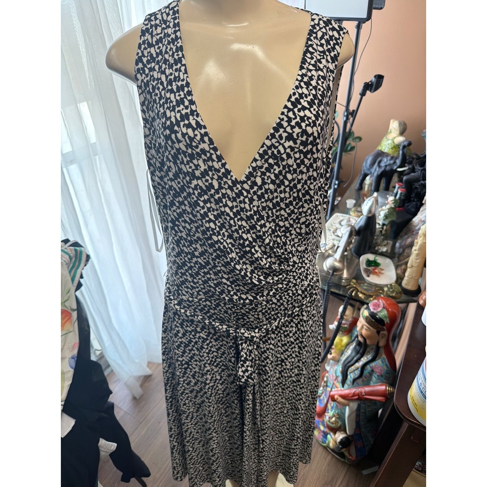 Lauren Ralph Lauren Black White Abstract Print Faux Wrap Dress Size 12
